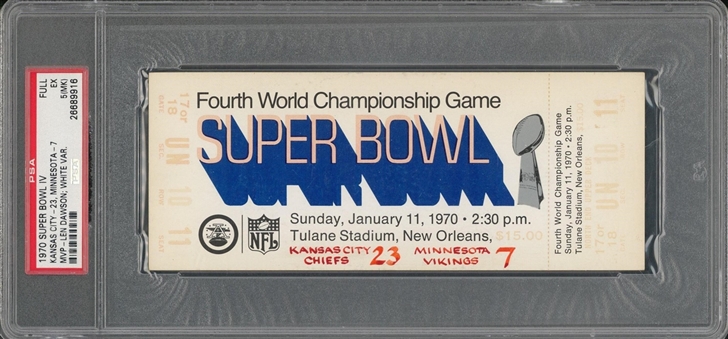 1970 Super Bowl IV Full Ticket, White Variation - PSA EX 5 (MK)